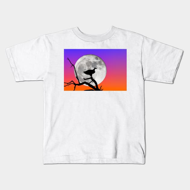 Vulture Silhouetted Against Supermoon Kids T-Shirt by GrahamPrentice